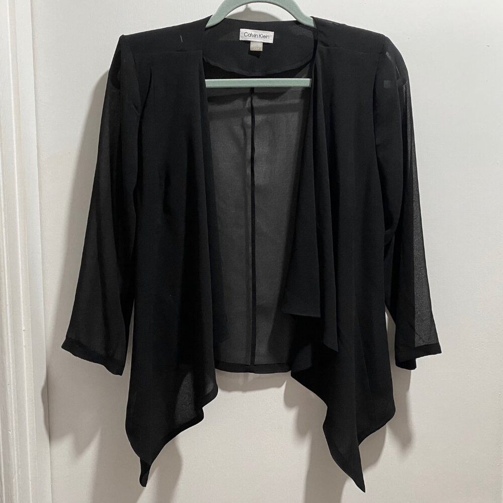 3) Calvin Klein Draped Fr. Fairy Sheer Cropped Whimsigoth Minimalist Cardigan S